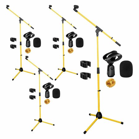 5 CORE Mic Stand Collapsible Height Adjustable Up to 6ft Metal Microphone Tripod Stand Pair w Boom Arm, 4PK MS 080 YLW 4PC